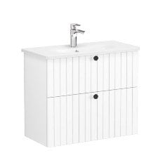 Vitra Root Groove 69254 Lavabo Dolabı, Çift Çekmeceli, Dar, 80 Cm, Mat Beyaz, Yuvarlak Lavabolu